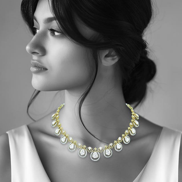 Graceful Polki Diamond Necklace with Intricate Chain